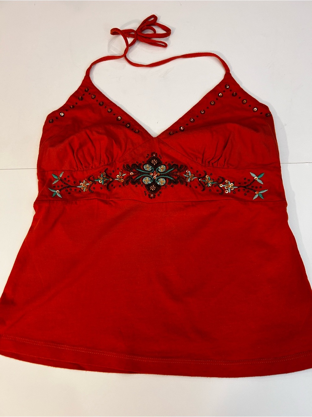 New York & Company Orange Embroidered Halter Camisole